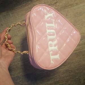 Truly Pink White Heart-Shaped Quilted Bag Chain Top Handle Handbag Los Angeles